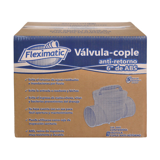 VÁLVULA COPLE ANTI-RETORNO, FABRICADA DE ABS. PARA TUBERÍA SANITARIA DE 6"